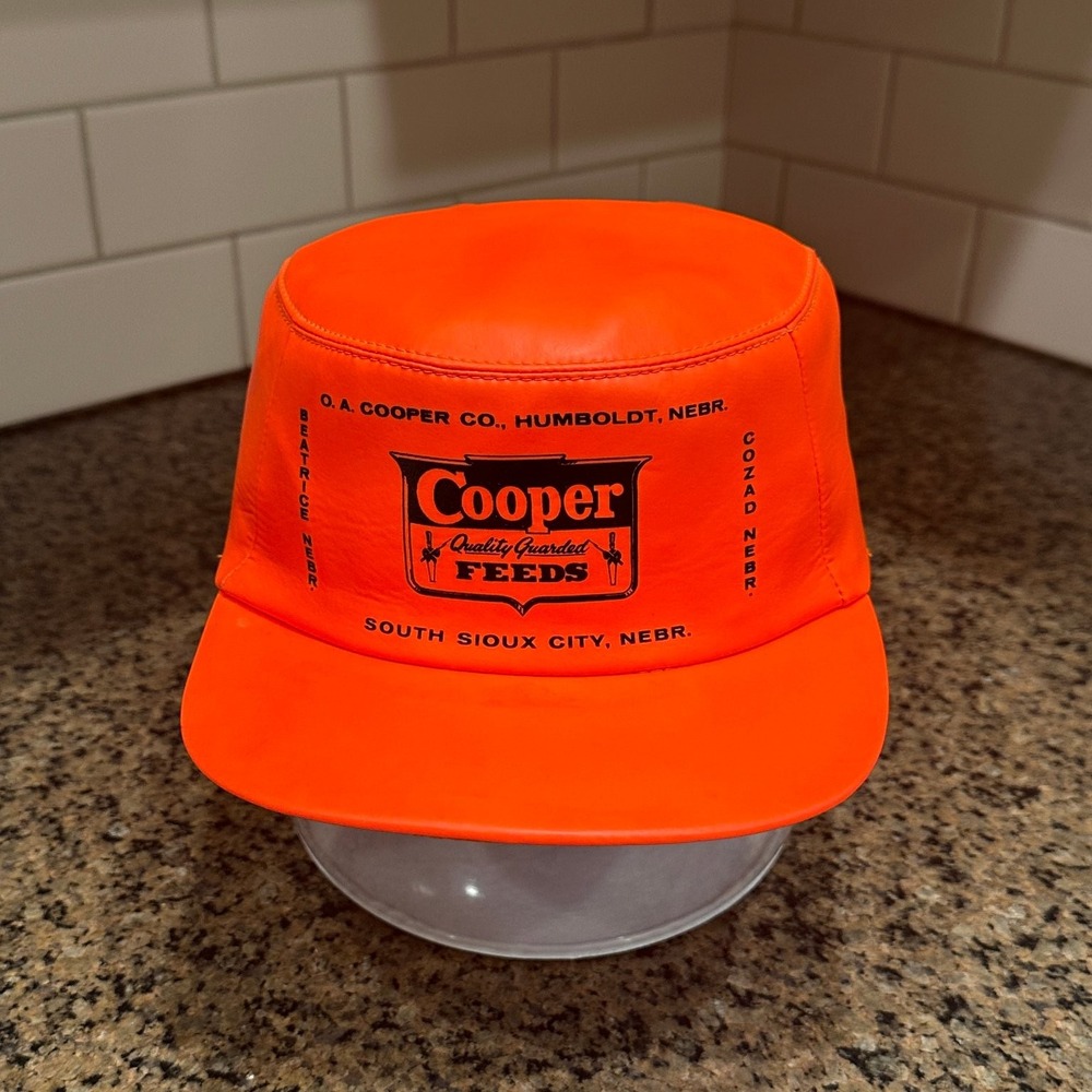 Vintage Cooper Feeds Flat Top Elmer Fudd Hat Size 7 Orange Insulated Vinyl
